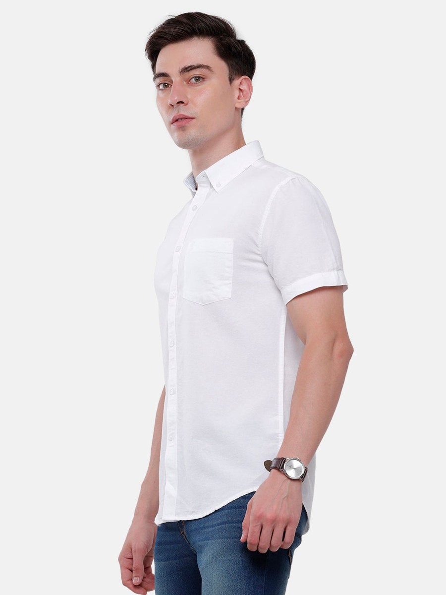 Shirts Classic Polo | Classic Polo Mens Solid Half Sleeve Milano Fit Woven Shirt (Nos-Enzo-White-Mf-Hs)