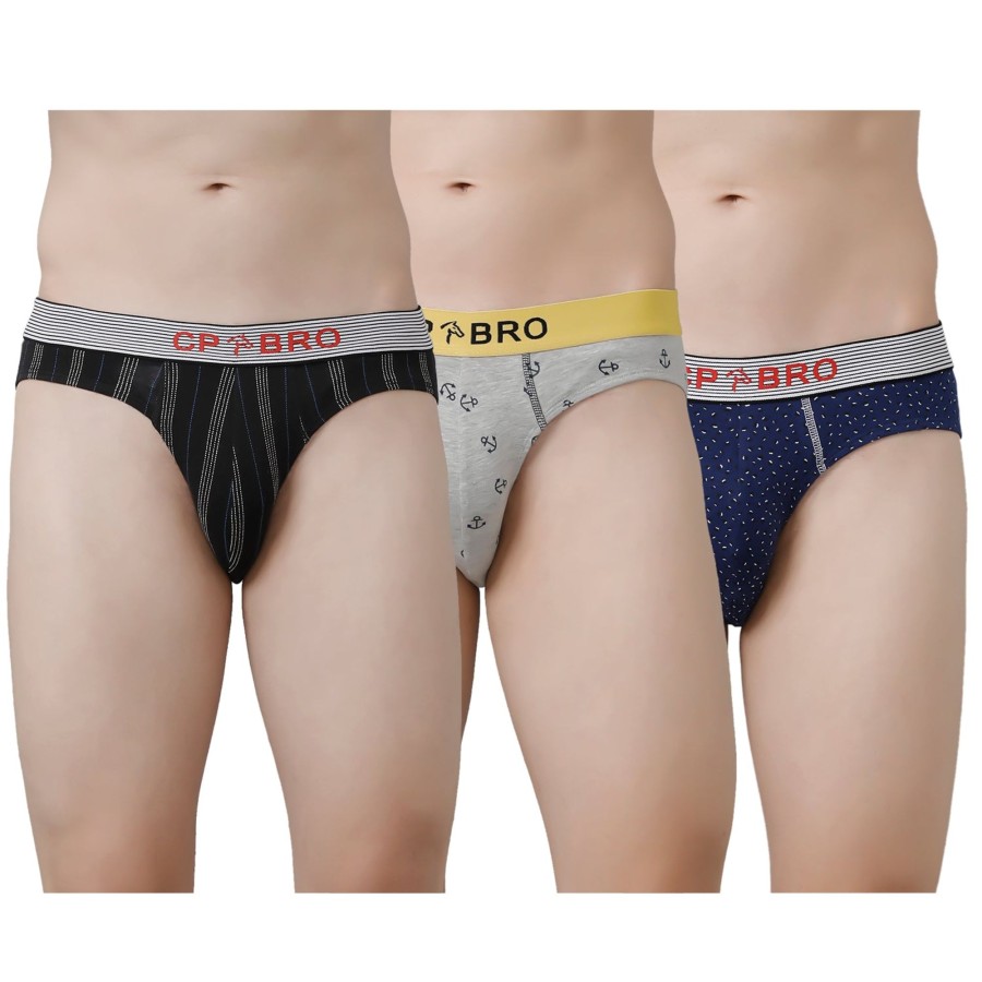 Innerwear CP BRO | Cp Bro Men'S Printed Briefs With Exposed Waistband Value Pack - Multicolor (Pack Of 3)