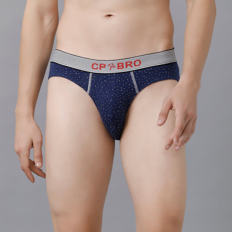 Innerwear CP BRO | Cp Bro Men'S Printed Briefs With Exposed Waistband - Navy Micro Print