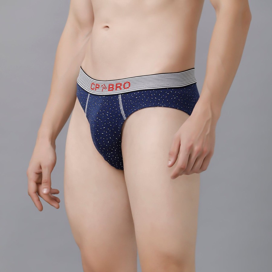 Innerwear CP BRO | Cp Bro Men'S Printed Briefs With Exposed Waistband - Navy Micro Print