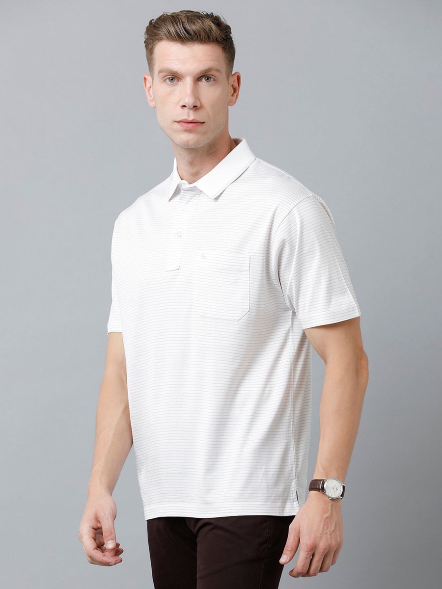 T-Shirts Classic Polo | Classic Polo Men'S Cotton Half Sleeve Striped Authentic Fit Polo Neck White Color T-Shirt | Ultimo - 316 A