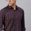 Shirts Classic Polo | Classic Polo Men'S Cotton Full Sleeve Checked Slim Fit Polo Neck Maroon Color Woven Shirt | So1-02 B