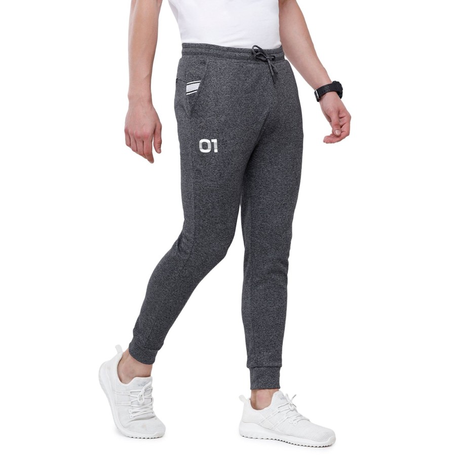 Lounge Wears Classic Polo | Classic Polo Men'S Black Solid Melange Slim Fit Sporty Jogger Pant - Gioz-04 C