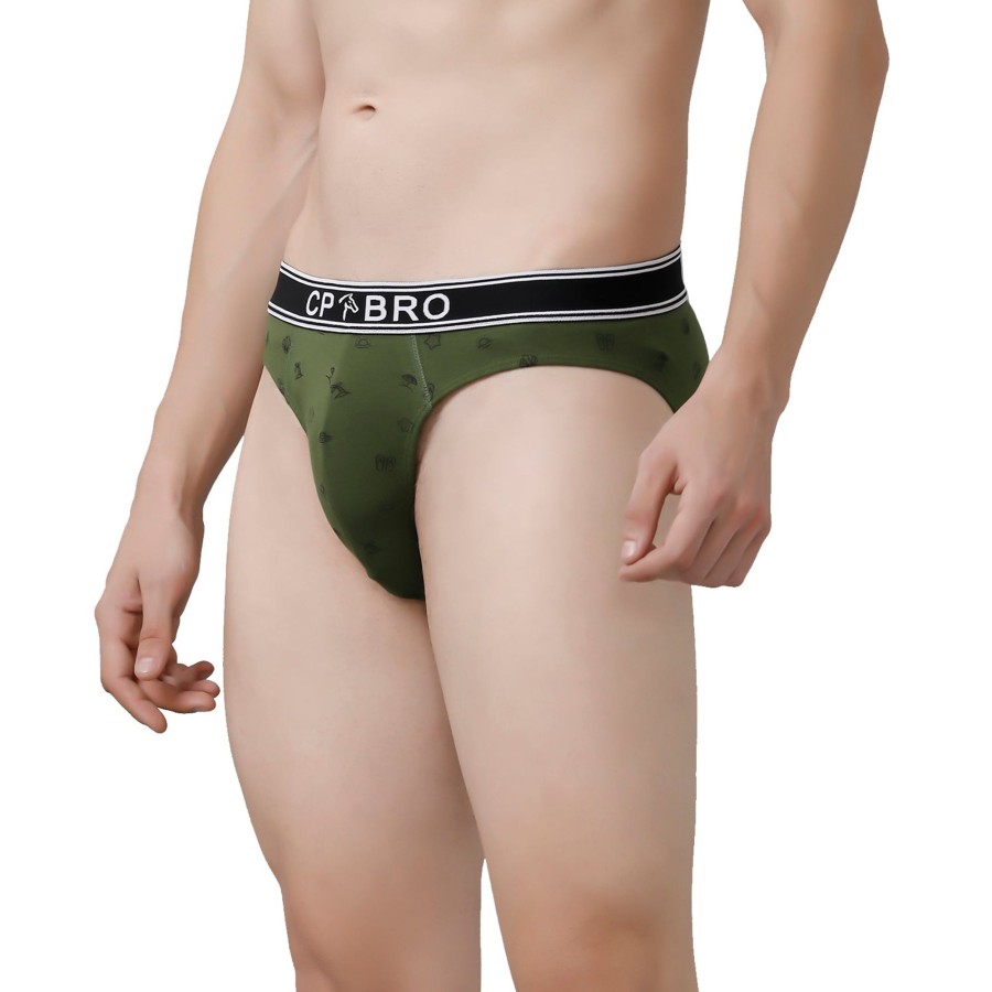 Innerwear CP BRO | Cp Bro Men'S Printed Briefs With Exposed Waistband Value Pack - Olive Green & Blue (Pack Of 2)