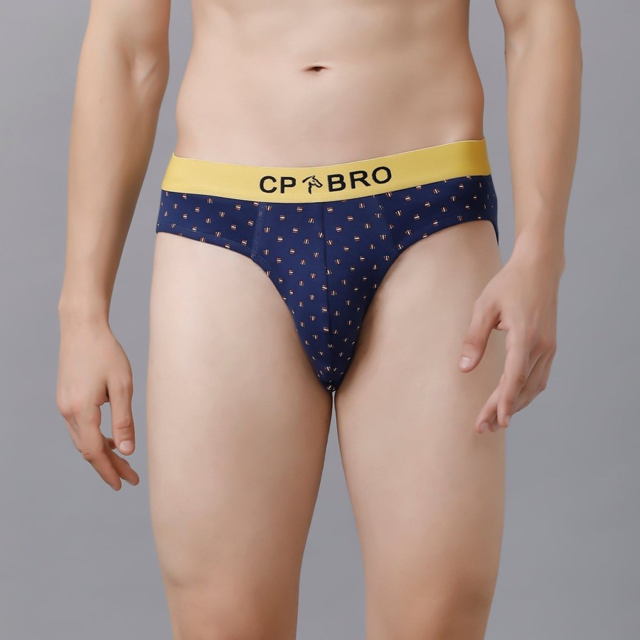 Innerwear CP BRO | Cp Bro Men'S Printed Briefs With Exposed Waistband - Blue With Yellow Print