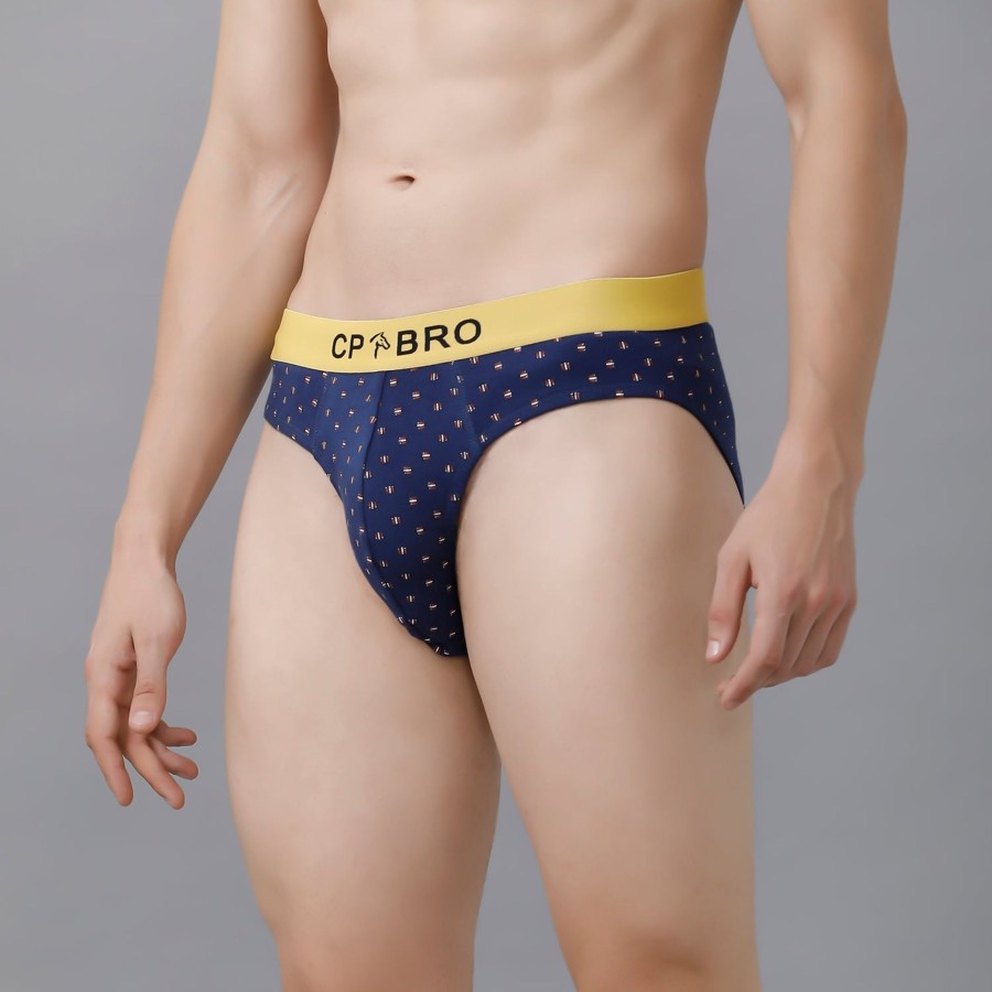 Innerwear CP BRO | Cp Bro Men'S Printed Briefs With Exposed Waistband - Blue With Yellow Print