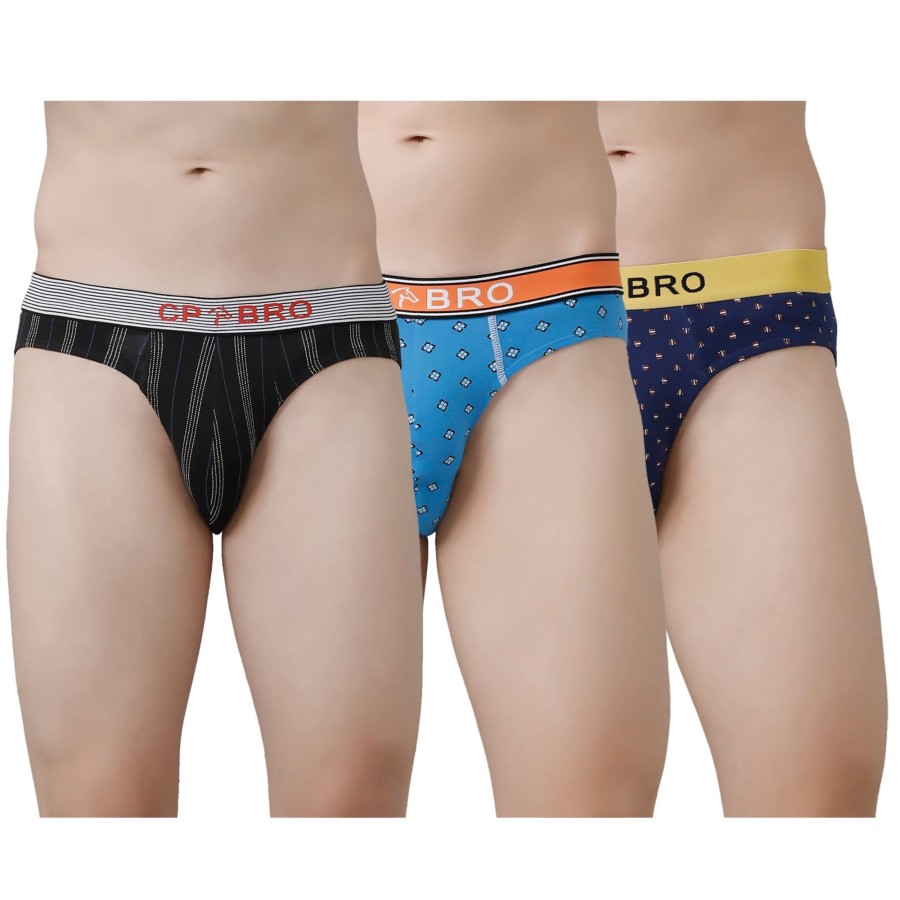 Innerwear CP BRO | Cp Bro Men'S Printed Briefs With Exposed Waistband Value Pack - Multicolor (Pack Of 3)