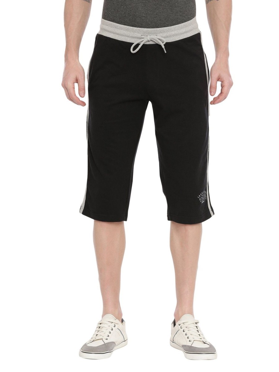 Lounge Wears Classic Polo | Classic Polo Men'S Capri Shorts Black With Grey Rib