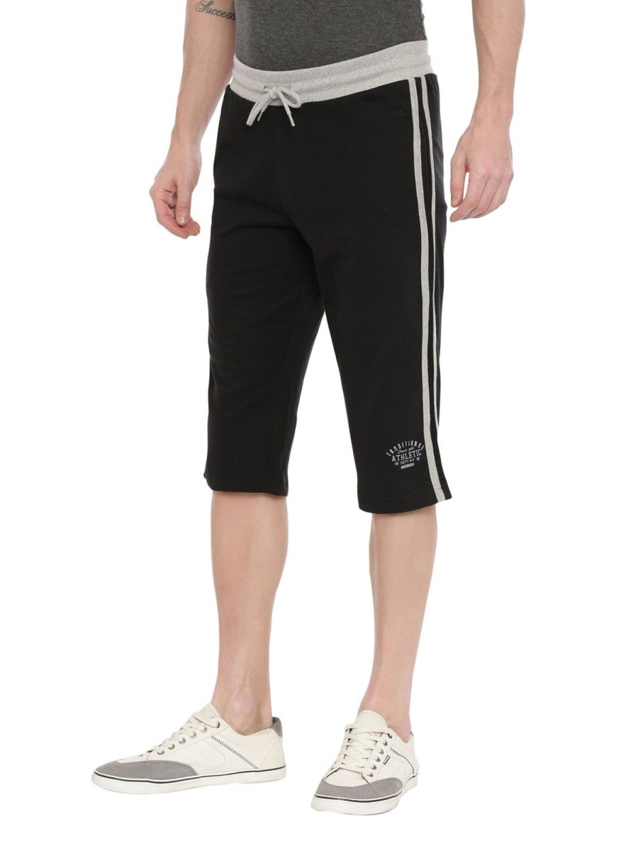 Lounge Wears Classic Polo | Classic Polo Men'S Capri Shorts Black With Grey Rib