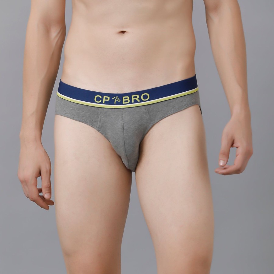 Innerwear CP BRO | Cp Bro Men'S Printed Briefs With Exposed Waistband - Grey Cp Bro Men'S Solid