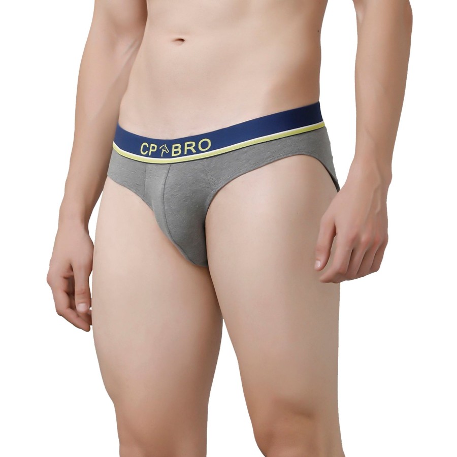 Innerwear CP BRO | Cp Bro Men'S Solid Briefs With Exposed Waistband Value Pack - Grey & Navy (Pack Of 2)