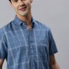 Shirts Classic Polo | Classic Polo Men'S Cotton Half Sleeve Checked Slim Fit Polo Neck Blue Color Woven Shirt | So1-92 B