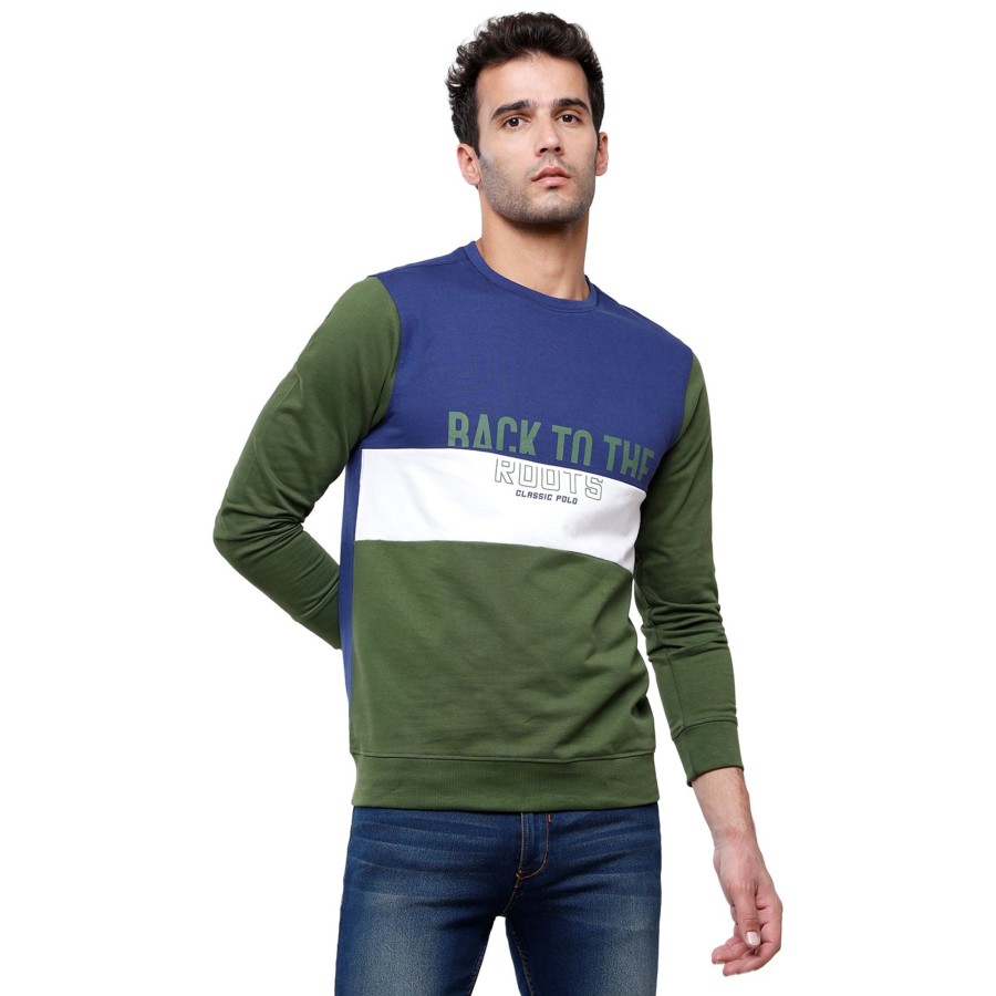 T-Shirts Classic Polo | Classic Polo Men'S Color Block Full Sleeve Green & Blue Sweat Shirt - Cpss-314 A