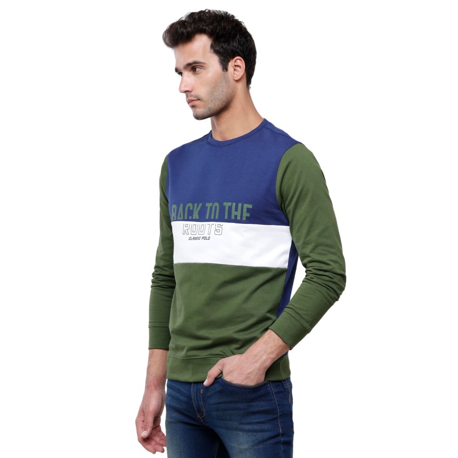 T-Shirts Classic Polo | Classic Polo Men'S Color Block Full Sleeve Green & Blue Sweat Shirt - Cpss-314 A