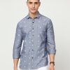 Shirts Classic Polo | Classic Polo Mens Cotton Full Sleeve Printed Slim Fit Polo Neck Blue Color Woven Shirt | So1-177 A-Fs-Prt