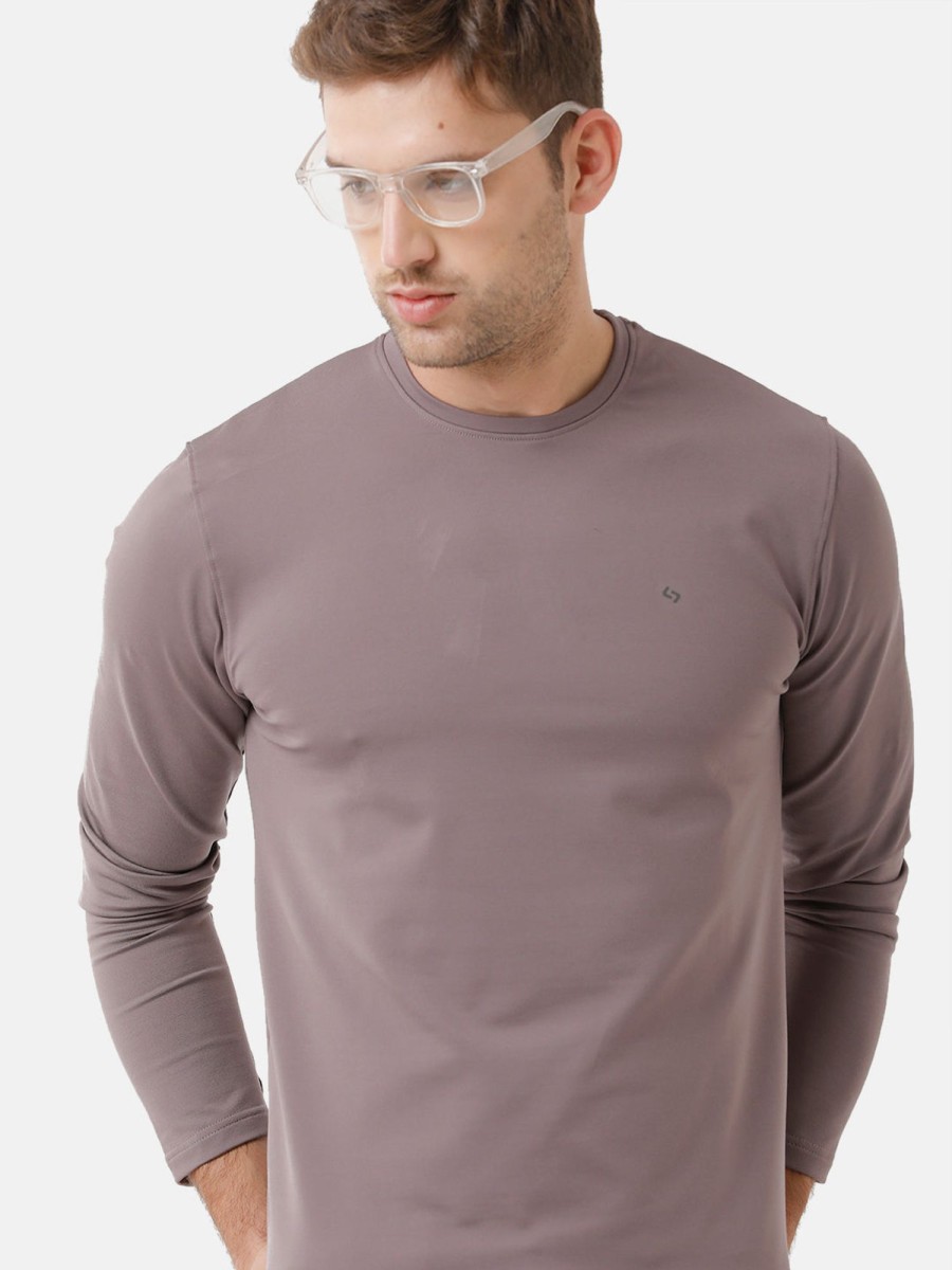 T-Shirts Classic Polo | Classic Polo Mens Cotton Full Sleeve Solid Slim Fit Round Neck Light Brown Color T-Shirt | Verno 310 A