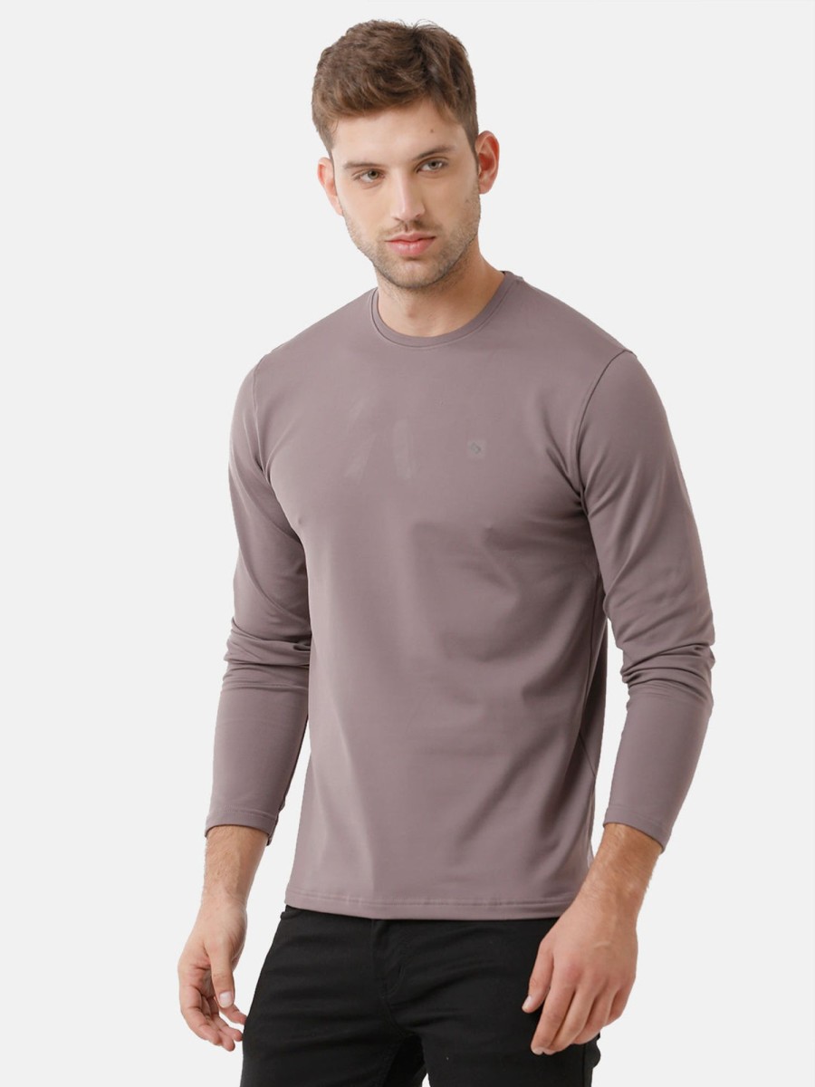 T-Shirts Classic Polo | Classic Polo Mens Cotton Full Sleeve Solid Slim Fit Round Neck Light Brown Color T-Shirt | Verno 310 A