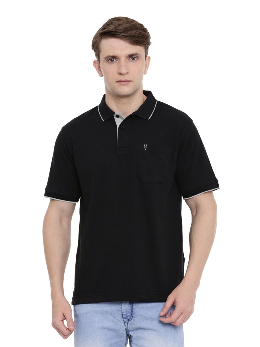 T-Shirts Classic Polo | Classic Polo Men'S Polo Neck Black Authentic Fit T-Shirt | 4Ssn 226