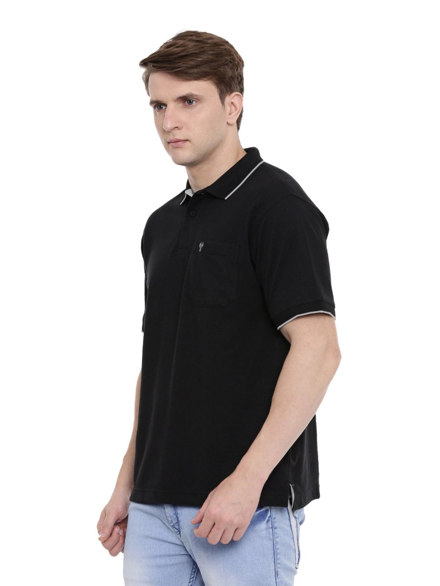 T-Shirts Classic Polo | Classic Polo Men'S Polo Neck Black Authentic Fit T-Shirt | 4Ssn 226