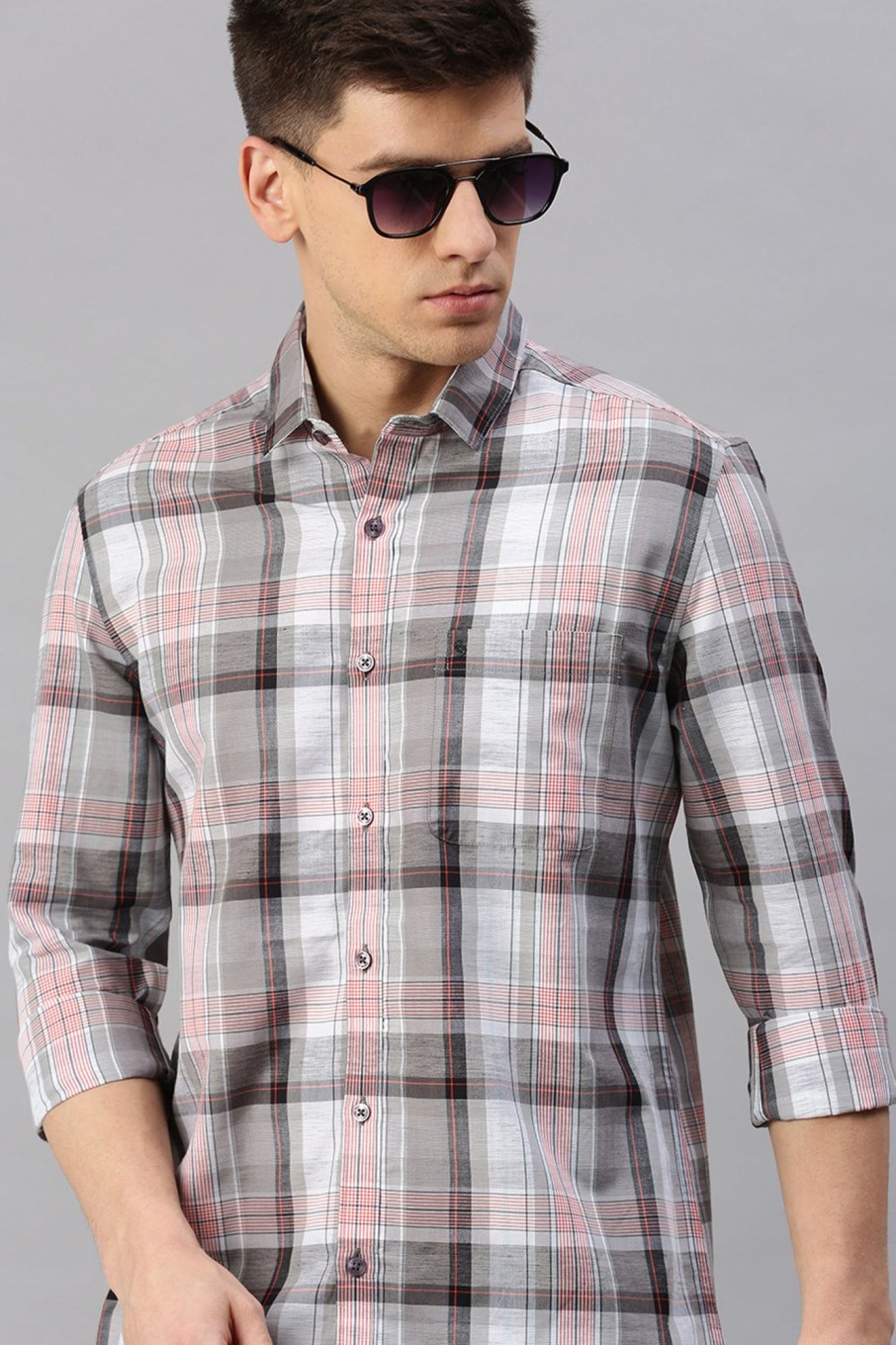 Shirts Classic Polo | Classic Polo Men'S Cotton Full Sleeve Checked Slim Fit Polo Neck Multicolur Woven Shirt | So1-162 A