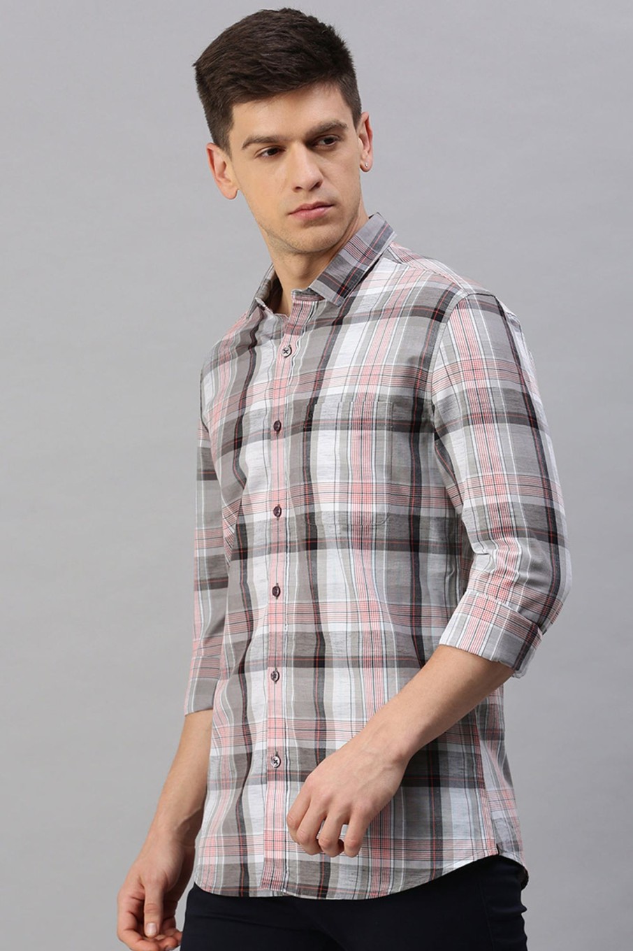 Shirts Classic Polo | Classic Polo Men'S Cotton Full Sleeve Checked Slim Fit Polo Neck Multicolur Woven Shirt | So1-162 A