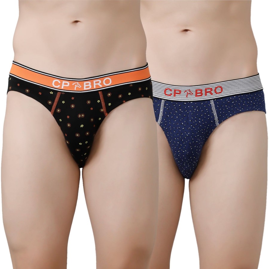 Innerwear CP BRO | Cp Bro Men'S Printed Briefs With Exposed Waistband Value Pack - Black Dot & Navy Dot (Pack Of 2)