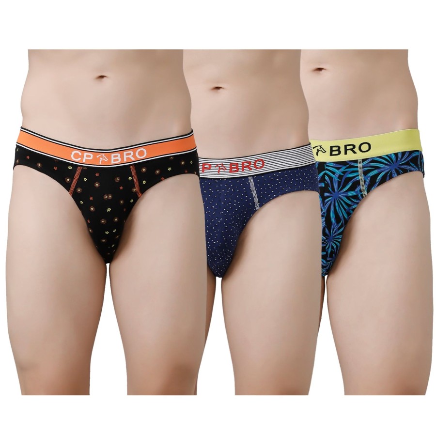 Innerwear CP BRO | Cp Bro Men'S Printed Briefs With Exposed Waistband Value Pack - Multicolor (Pack Of 3)