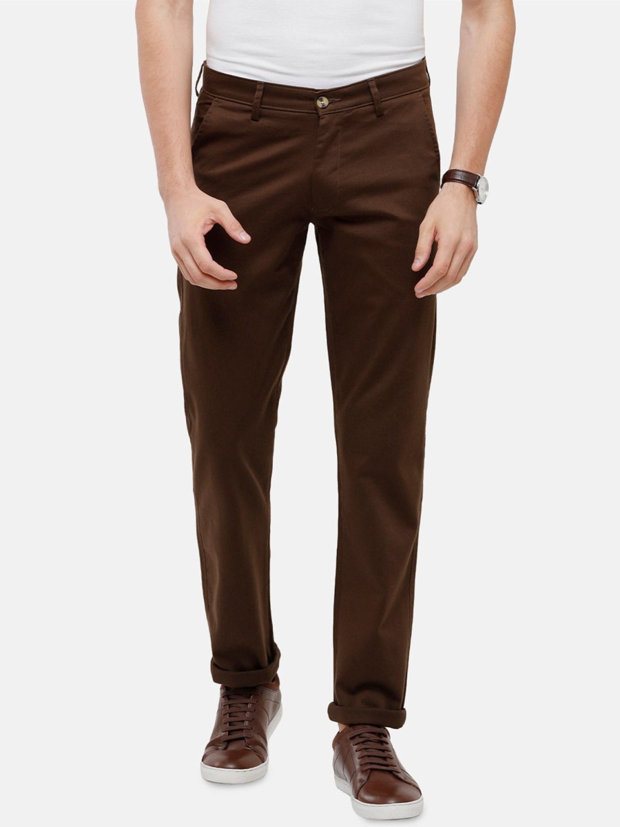 Trousers Classic Polo | Classic Polo Mens Solid Slim Fit Brown Trousers - Eros Brown