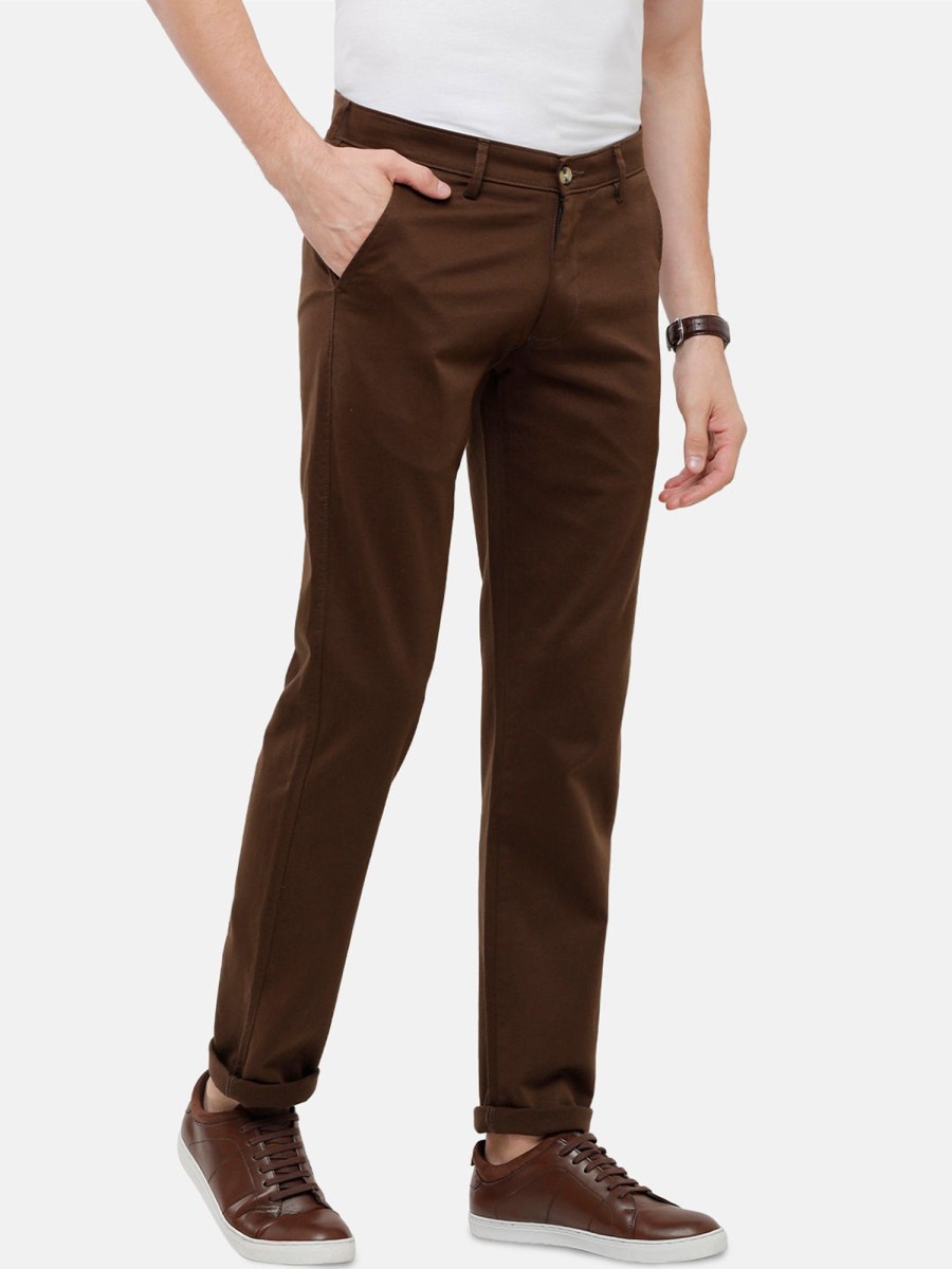 Trousers Classic Polo | Classic Polo Mens Solid Slim Fit Brown Trousers - Eros Brown