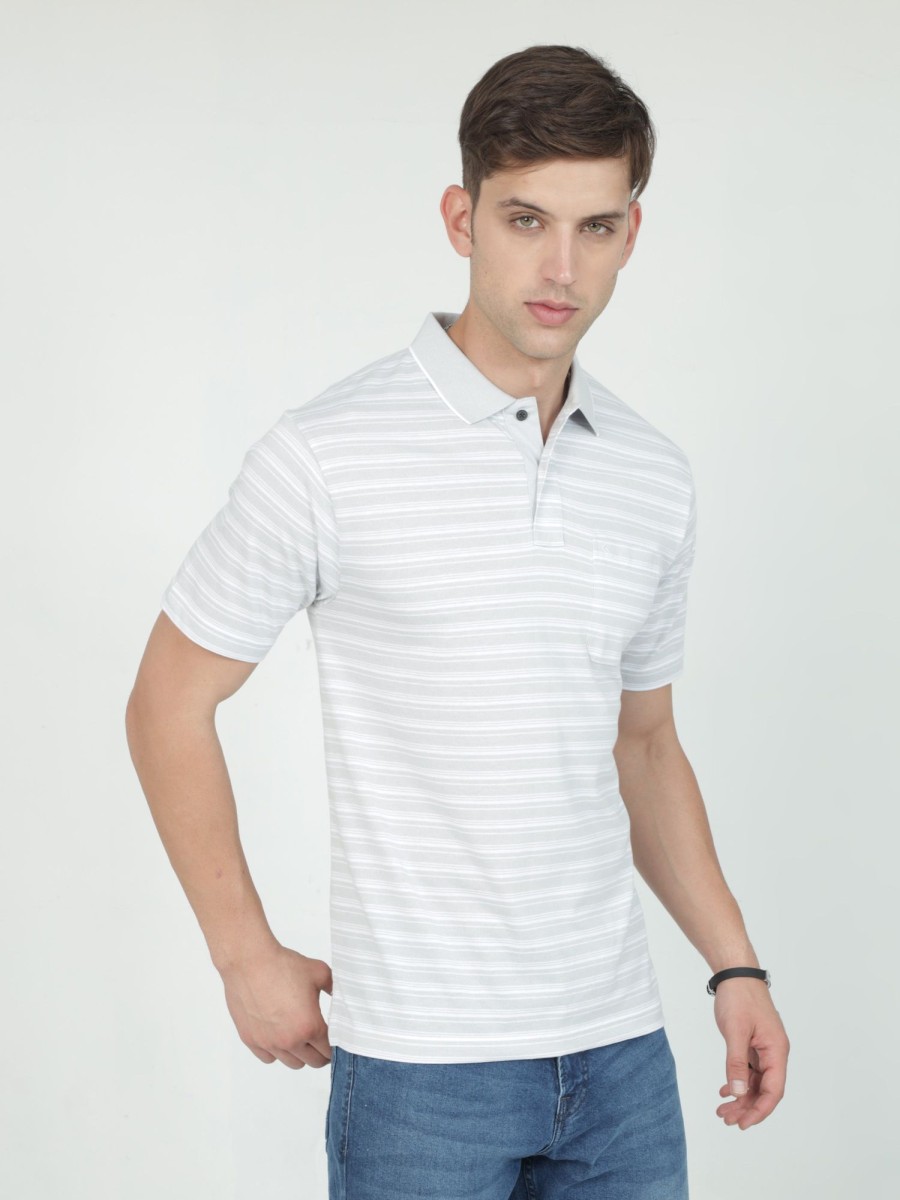 T-Shirts Classic Polo | Classic Polo Mens Cotton Half Sleeves Striped Authentic Fit Polo Neck Grey Color T-Shirt | Feeders-233 A Af P