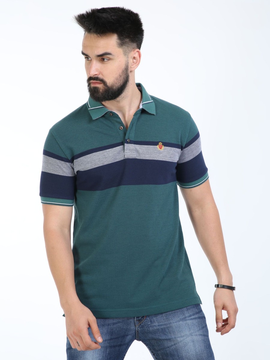 T-Shirts Classic Polo | Classic Polo Mens Cotton Half Sleeves Color Blocked Slim Fit Polo Neck Green Color T-Shirt | Vta - 248 B Sf P