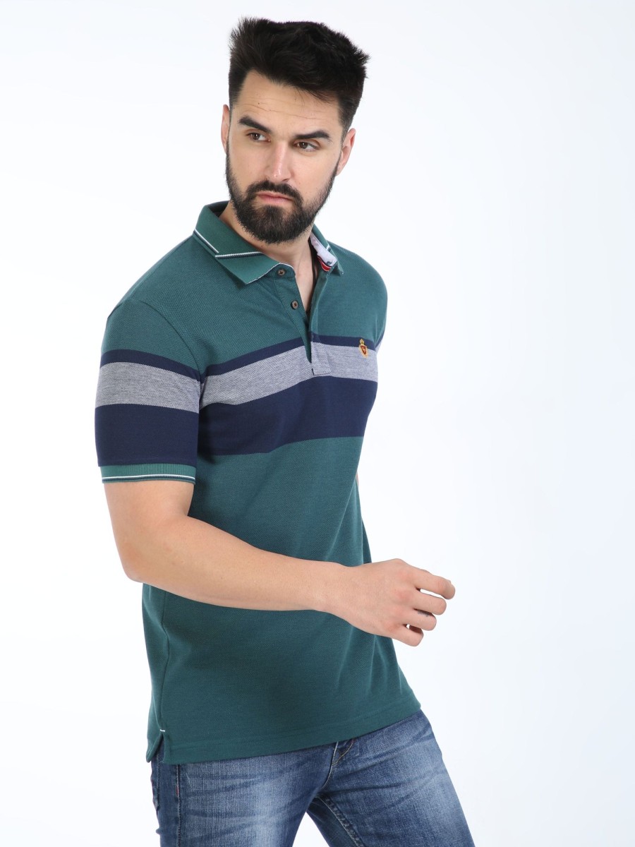 T-Shirts Classic Polo | Classic Polo Mens Cotton Half Sleeves Color Blocked Slim Fit Polo Neck Green Color T-Shirt | Vta - 248 B Sf P