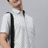 Shirts Classic Polo | Classic Polo Men'S Cotton Half Sleeve Printed Slim Fit Polo Neck White Color Woven Shirt | So1-14 A