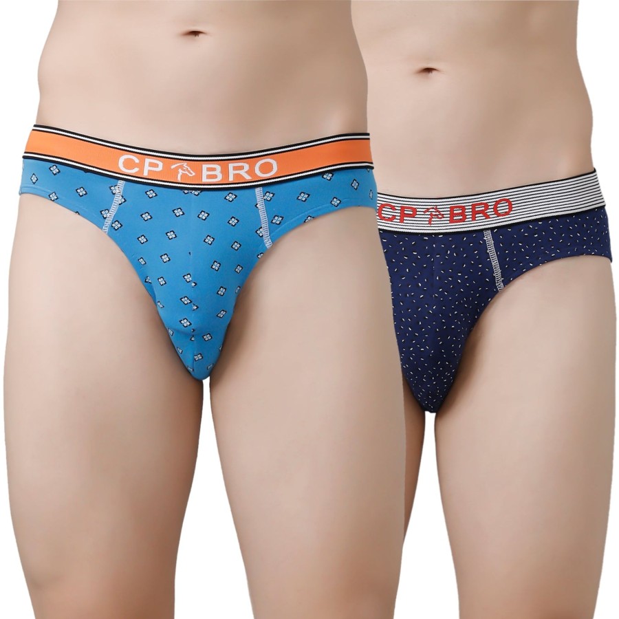 Innerwear CP BRO | Cp Bro Men'S Printed Briefs With Exposed Waistband Value Pack - Blue & Navy Dot (Pack Of 2)