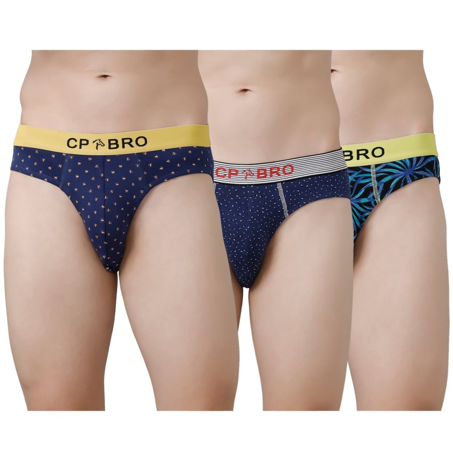 Innerwear CP BRO | Cp Bro Men'S Printed Briefs With Exposed Waistband Value Pack - Multicolor (Pack Of 3)