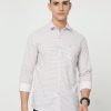 Shirts Classic Polo | Classic Polo Men'S Cotton Full Sleeve Printed Slim Fit Polo Neck Pink Color Woven Shirt | So1-147 A