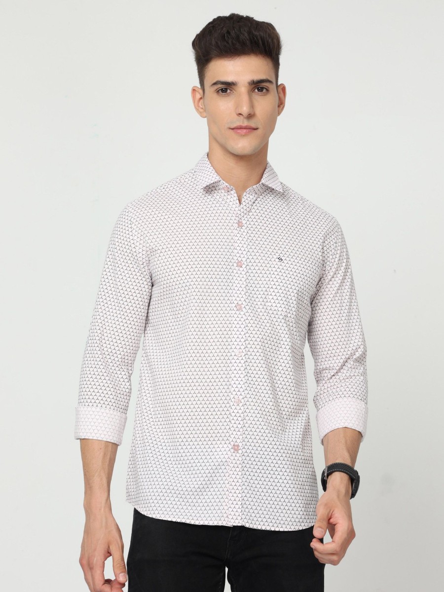 Shirts Classic Polo | Classic Polo Men'S Cotton Full Sleeve Printed Slim Fit Polo Neck Pink Color Woven Shirt | So1-147 A