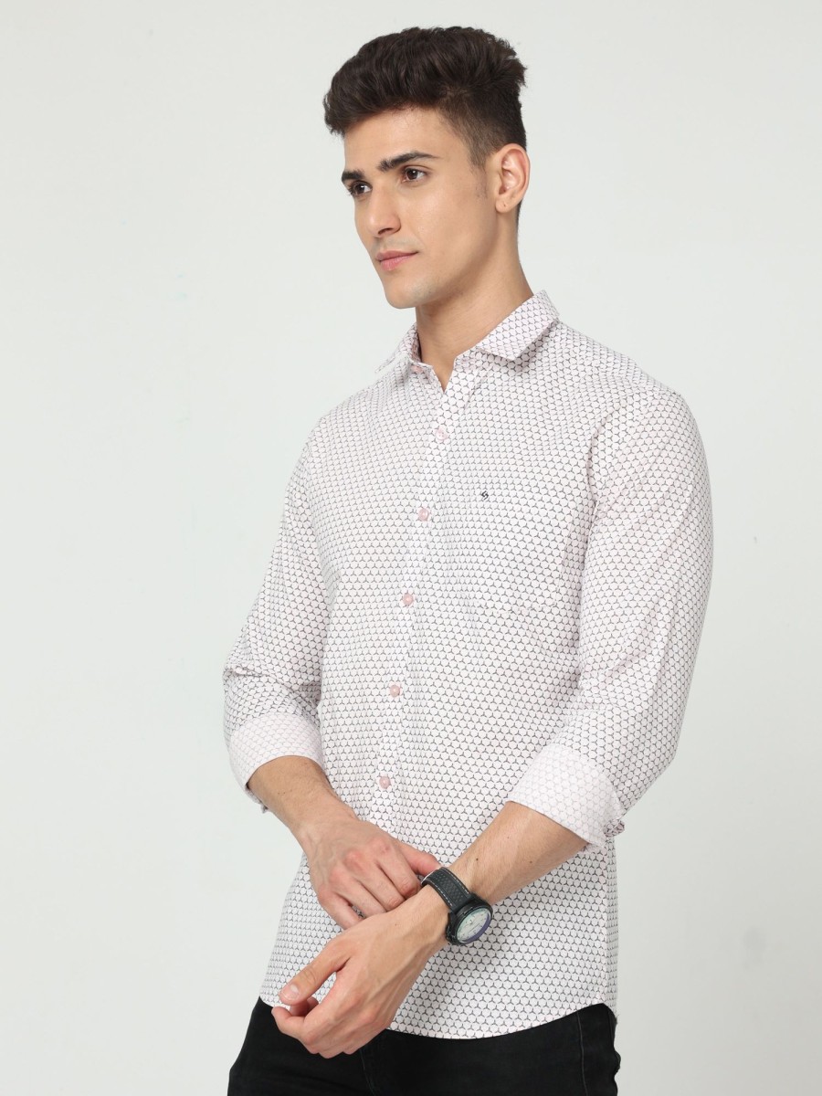 Shirts Classic Polo | Classic Polo Men'S Cotton Full Sleeve Printed Slim Fit Polo Neck Pink Color Woven Shirt | So1-147 A