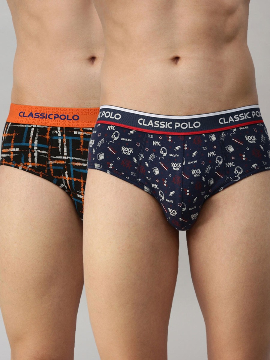 Innerwear Classic Polo | Classic Polo Men'S Modal Printed Briefs | Scarce - Black & Blue (Pack Of 2)