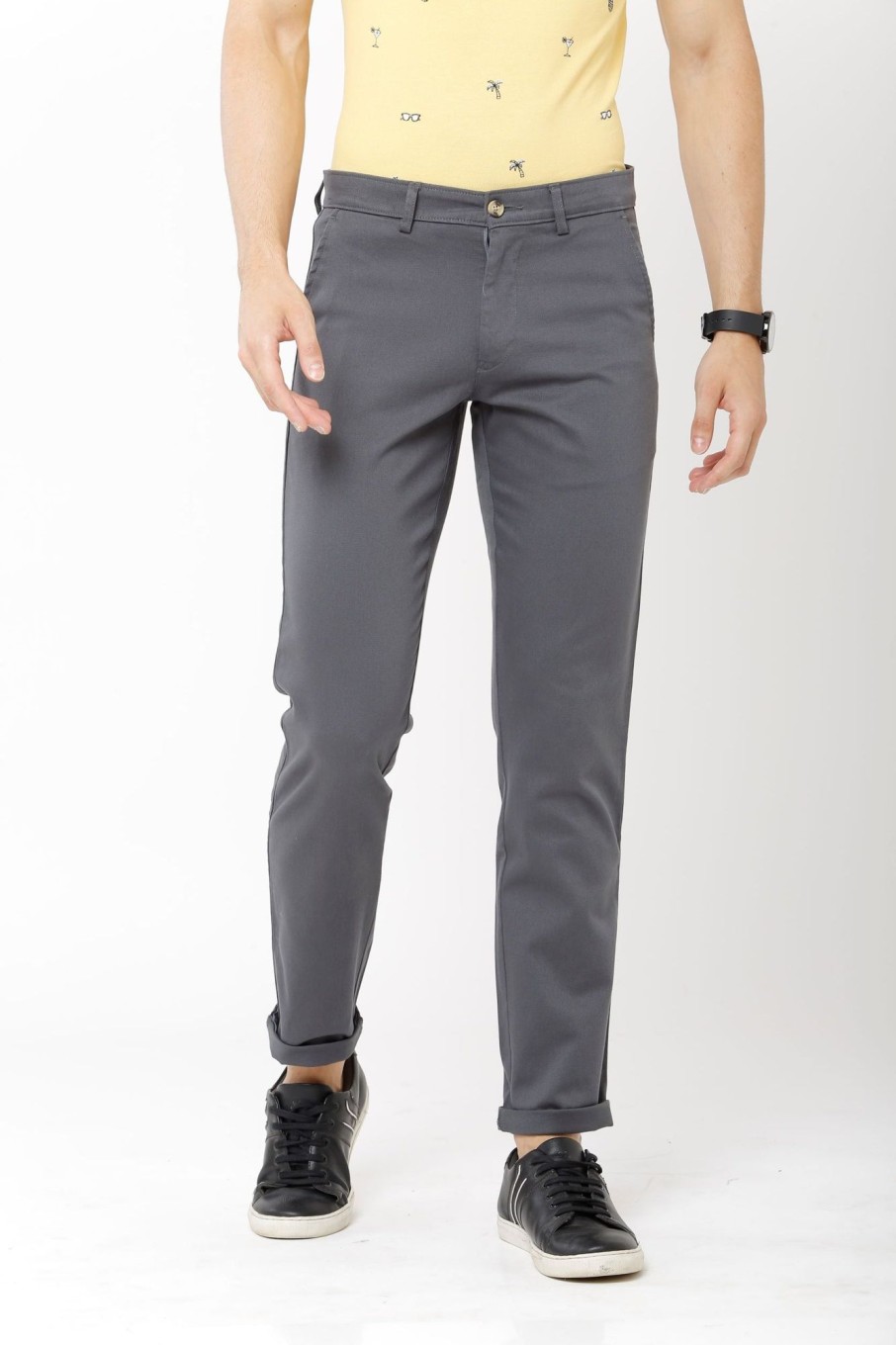 Trousers Classic Polo | Classic Polo Mens 100% Cotton Solid Slim Fit Dark Grey Color Trousers - Eros D.Grey