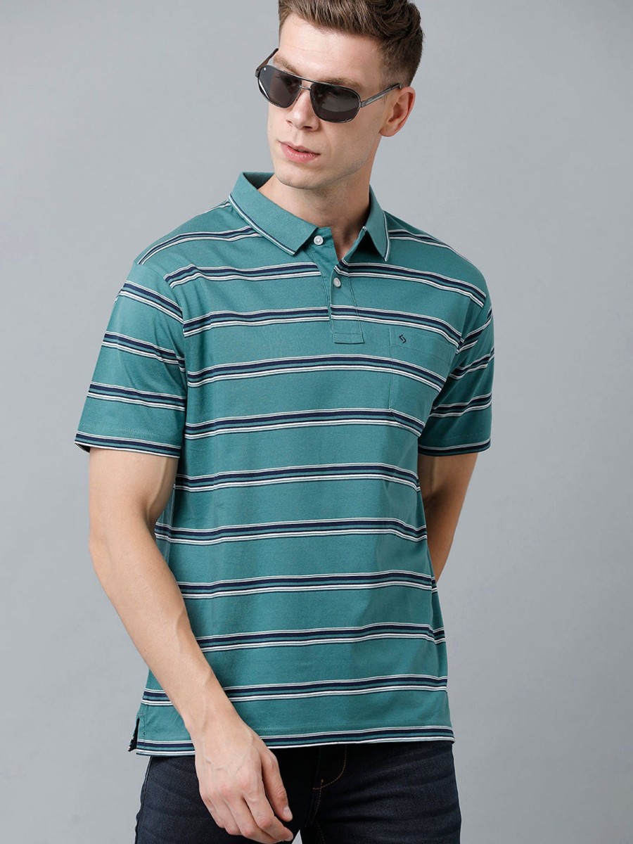 T-Shirts Classic Polo | Classic Polo Men'S Cotton Half Sleeve Striped Authentic Fit Polo Neck Green Color T-Shirt | Ap - 82 B