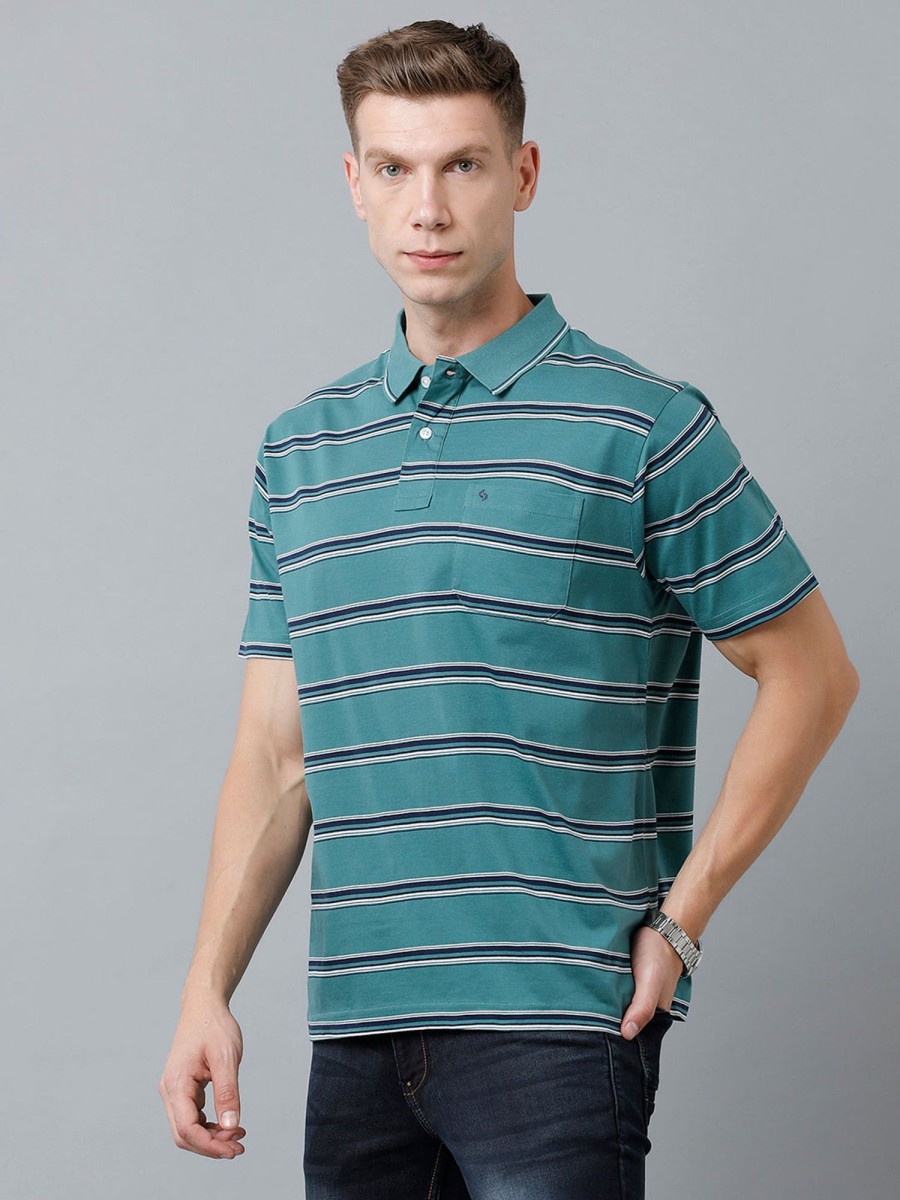 T-Shirts Classic Polo | Classic Polo Men'S Cotton Half Sleeve Striped Authentic Fit Polo Neck Green Color T-Shirt | Ap - 82 B