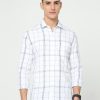 Shirts Classic Polo | Classic Polo Men'S Cotton Full Sleeve Checked Slim Fit Polo Neck White Color Woven Shirt | So1-92 A