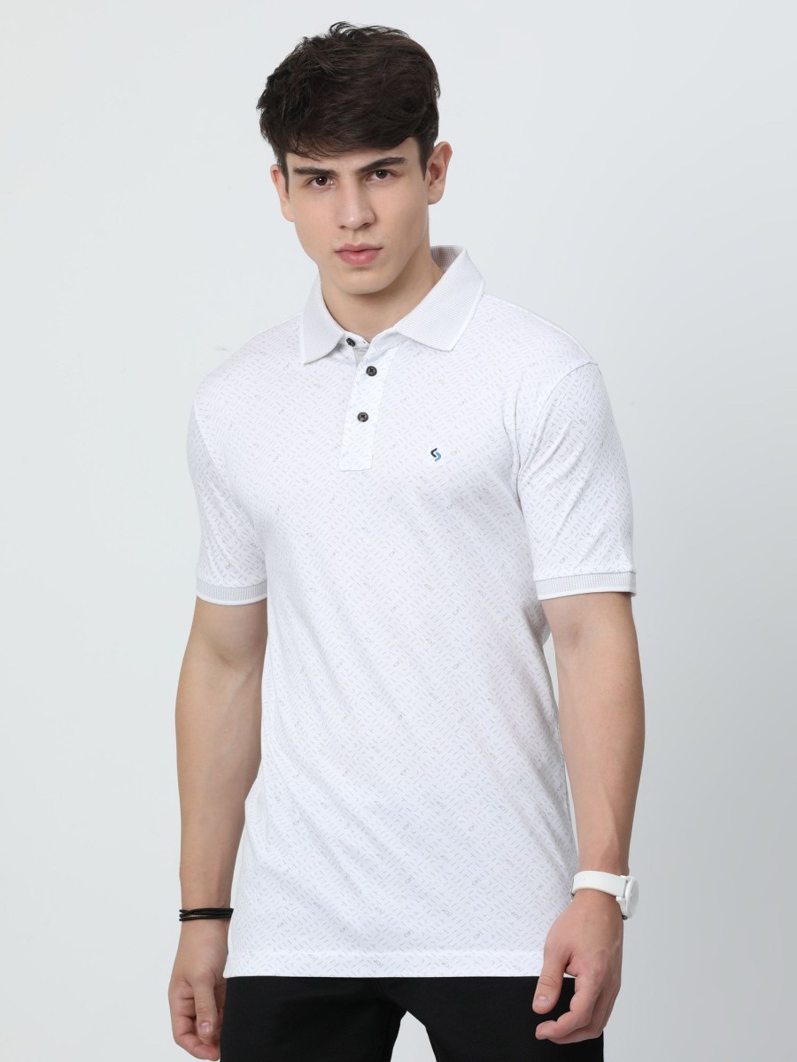 T-Shirts Classic Polo | Classic Polo Mens Cotton Half Sleeves Printed Slim Fit Polo Neck White Color T-Shirt | Prm - 786 A Sf P