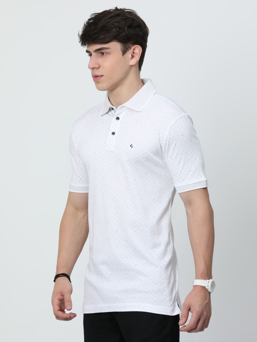 T-Shirts Classic Polo | Classic Polo Mens Cotton Half Sleeves Printed Slim Fit Polo Neck White Color T-Shirt | Prm - 786 A Sf P