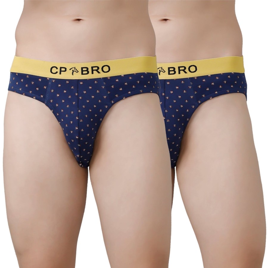 Innerwear CP BRO | Cp Bro Men'S Printed Briefs With Exposed Waistband Value Pack - Navy (Pack Of 2)