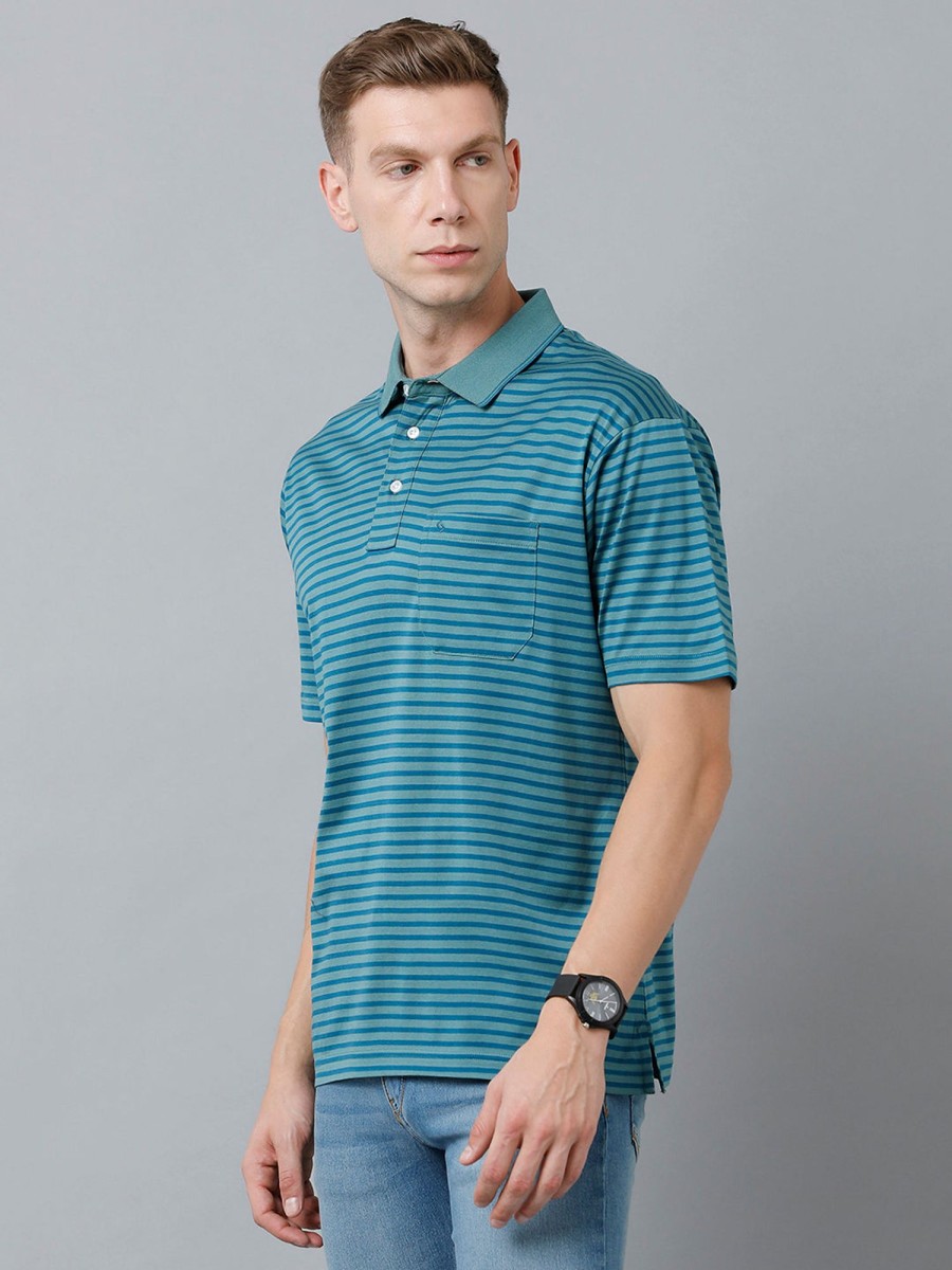 T-Shirts Classic Polo | Classic Polo Men'S Cotton Half Sleeve Striped Authentic Fit Polo Neck Blue Color T-Shirt | Ultimo - 317 A