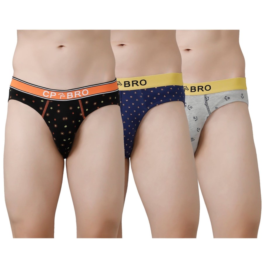 Innerwear CP BRO | Cp Bro Men'S Printed Briefs With Exposed Waistband Value Pack - Multicolor (Pack Of 3)