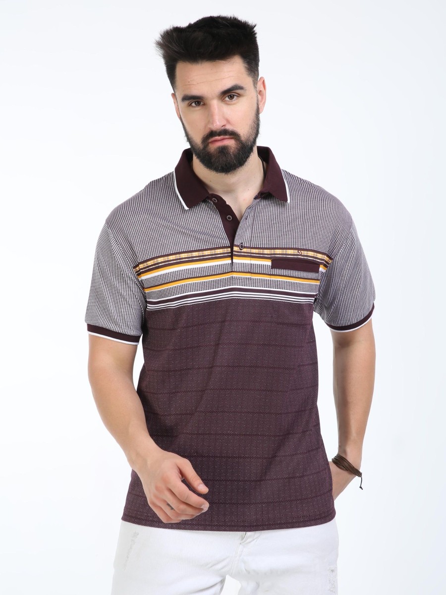 T-Shirts Classic Polo | Classic Polo Mens Cotton Half Sleeves Floral Authentic Fit Polo Neck Maroon Color T-Shirt | Carve Polo - 21 B Af P