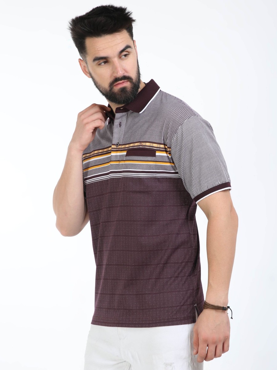 T-Shirts Classic Polo | Classic Polo Mens Cotton Half Sleeves Floral Authentic Fit Polo Neck Maroon Color T-Shirt | Carve Polo - 21 B Af P